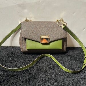 Michael Kors Elegant Brown and Green Crossbody Bag